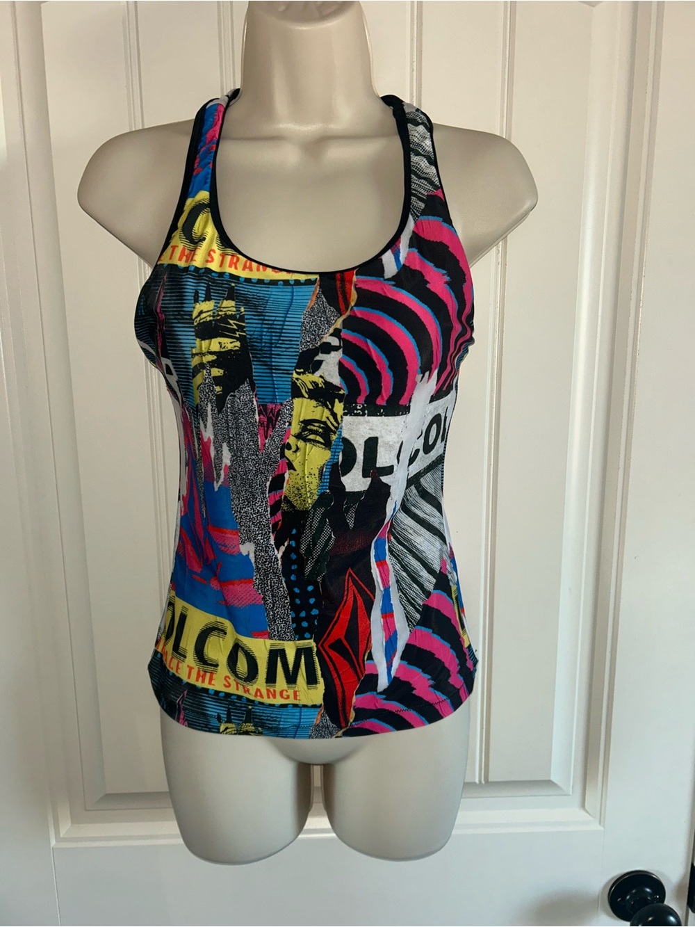 NEW Volcom Neon Graphic Racerback Tank Top - Pink Blue Yellow Black Sz S
